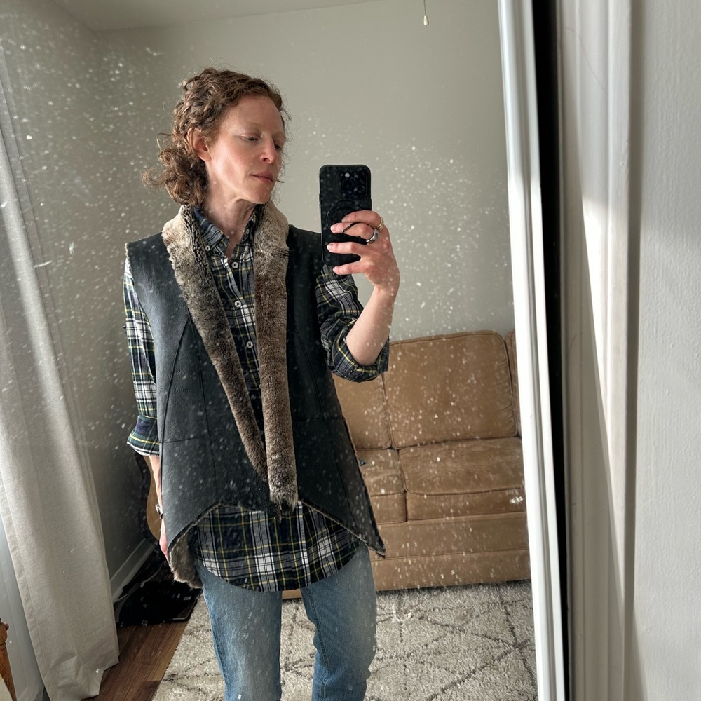 Genuine Shearling Black Leather Vest w/ Brown Interior (All Real & Natural!)